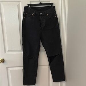 Lucky Brand Black Ankle Cropped Jeans with Knee Rip